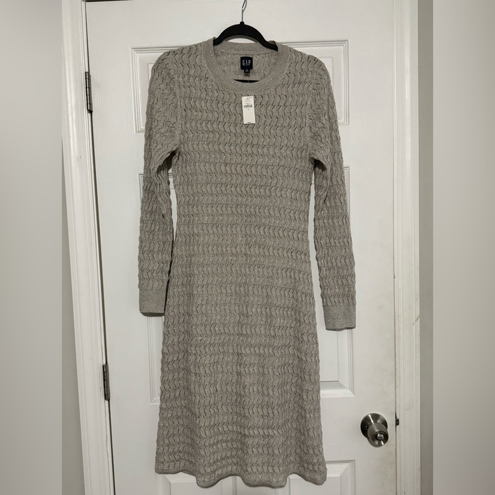 GAP Textured Long Sleeve Dress in Gray